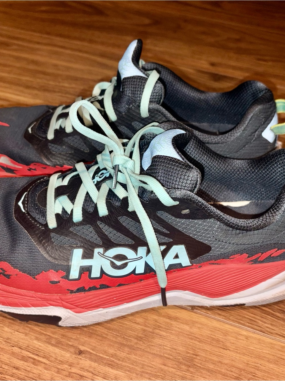 Hoka Black Sneakers with Coral and Light Mint Accents